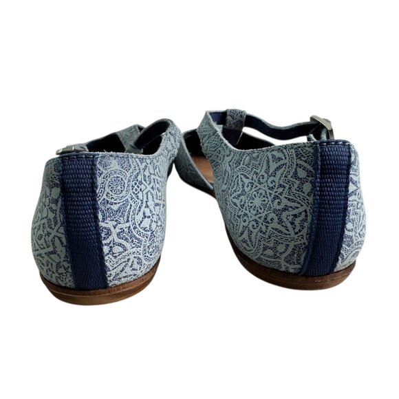TOMS Jutti T-Strap Flats Blue Tiles Mosaic Tapestry Pattern Comfort Shoes 8.5W - Picture 7 of 11